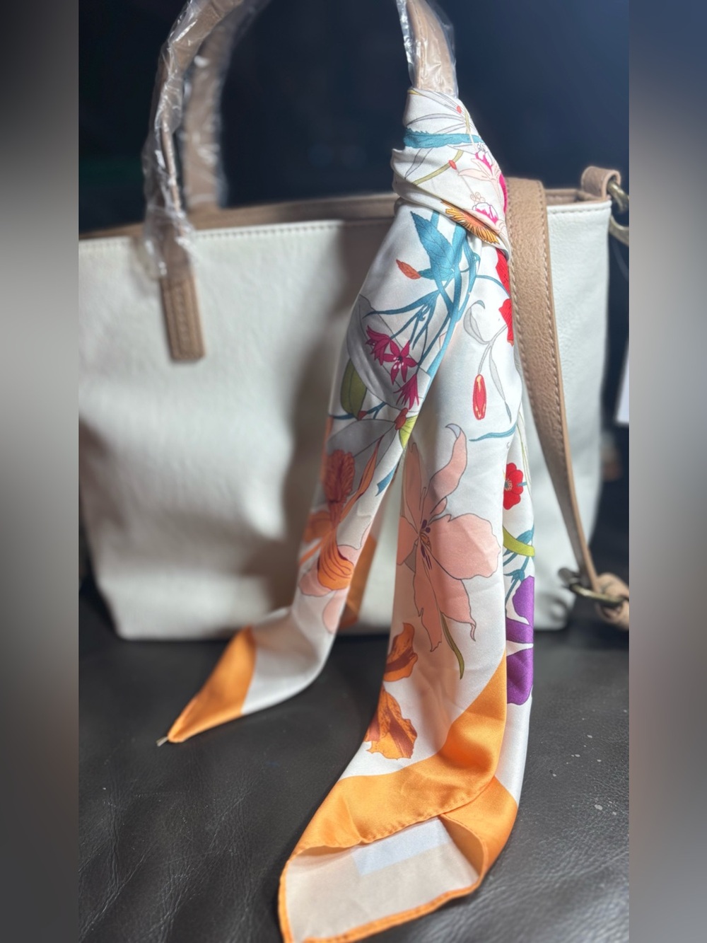New Floral Square Scarf Floral Print Silk Square Scarf Peach Border Twilly